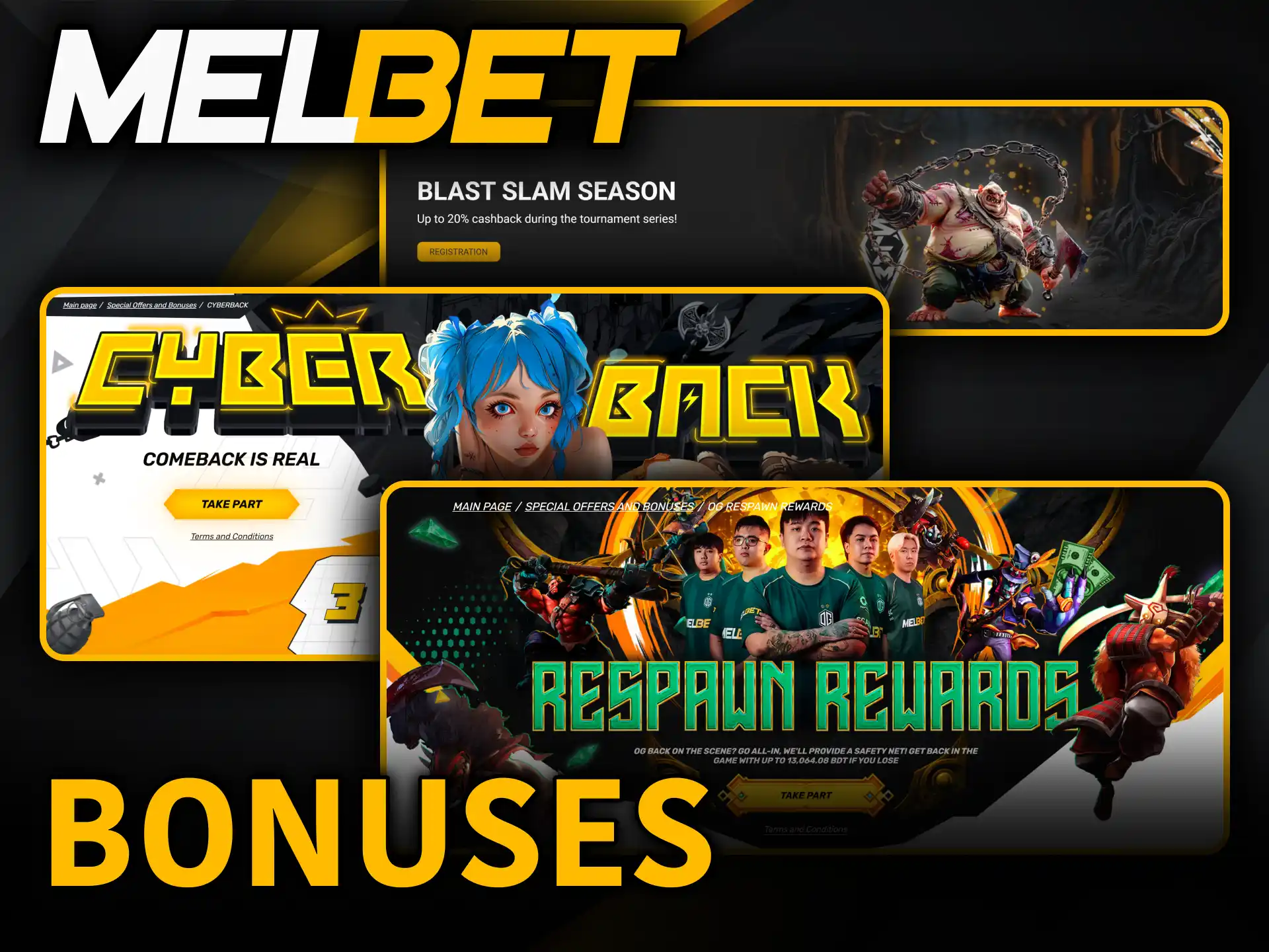 Activate generous modern promotional offers to win big on Melbet eSports.